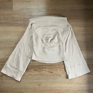 Free People Cream Off-Shoulder Ribbed Sweater
